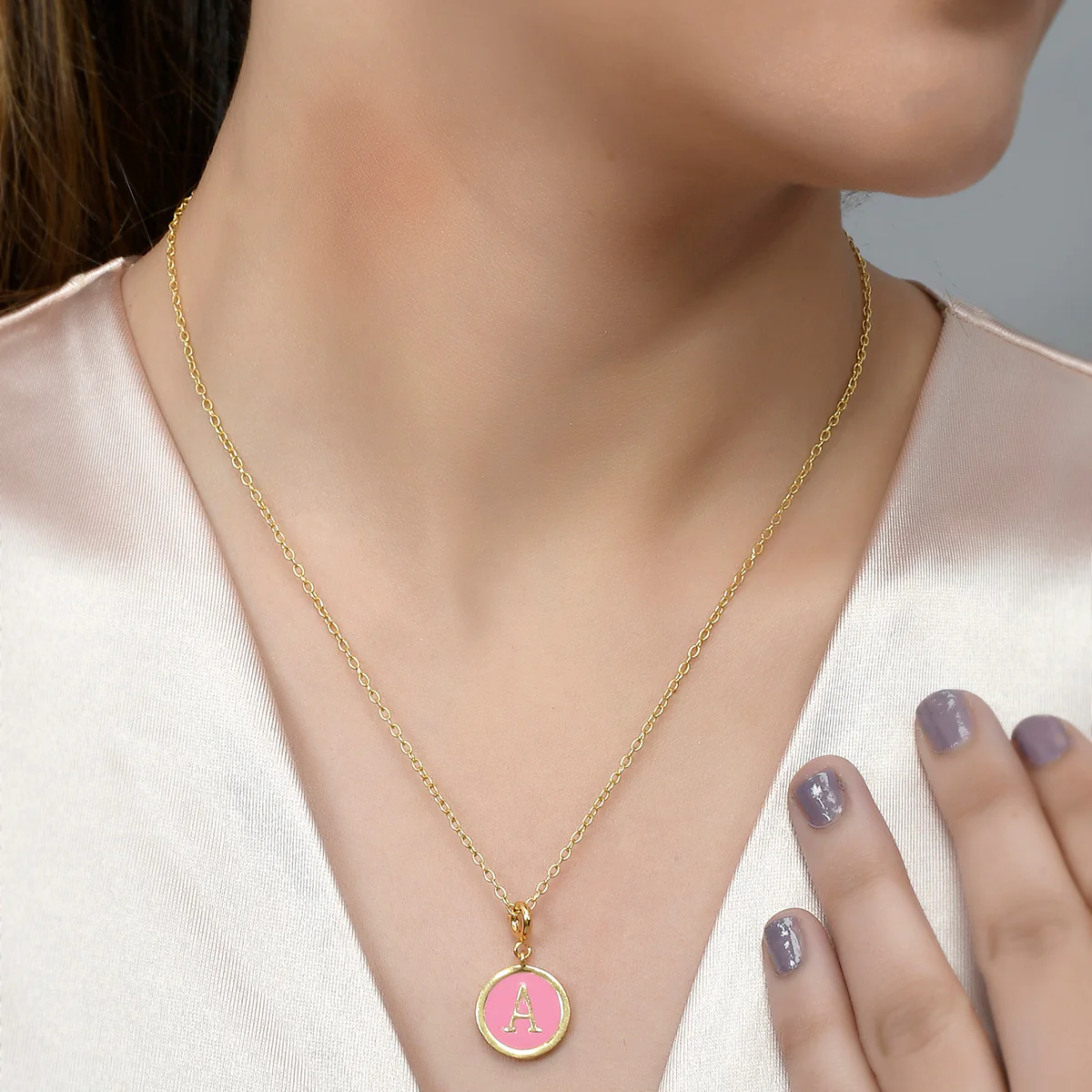 Alphabet A Pink Enamel Charm - Image 2