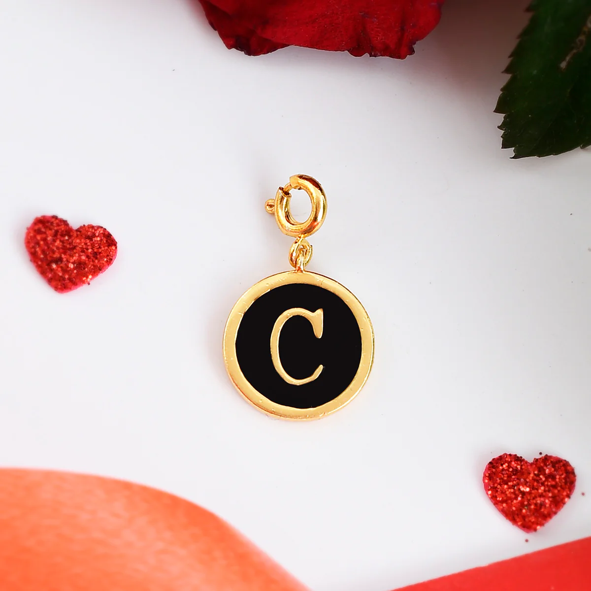 Alphabet C Black Enamel Charm