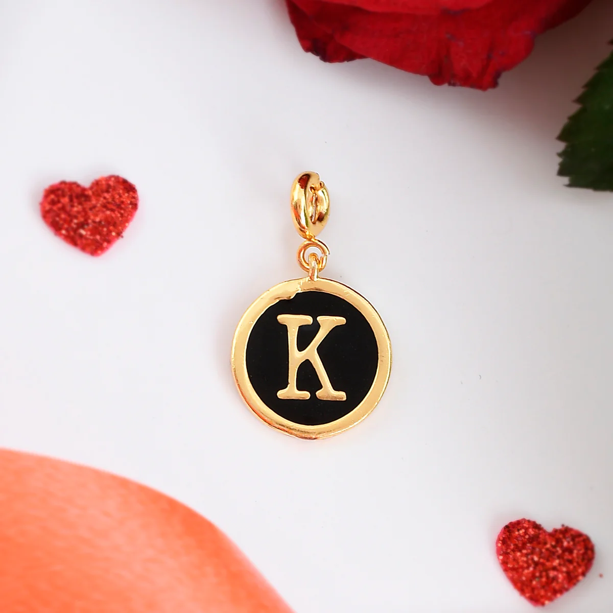 Alphabet K Black Enamel Charm