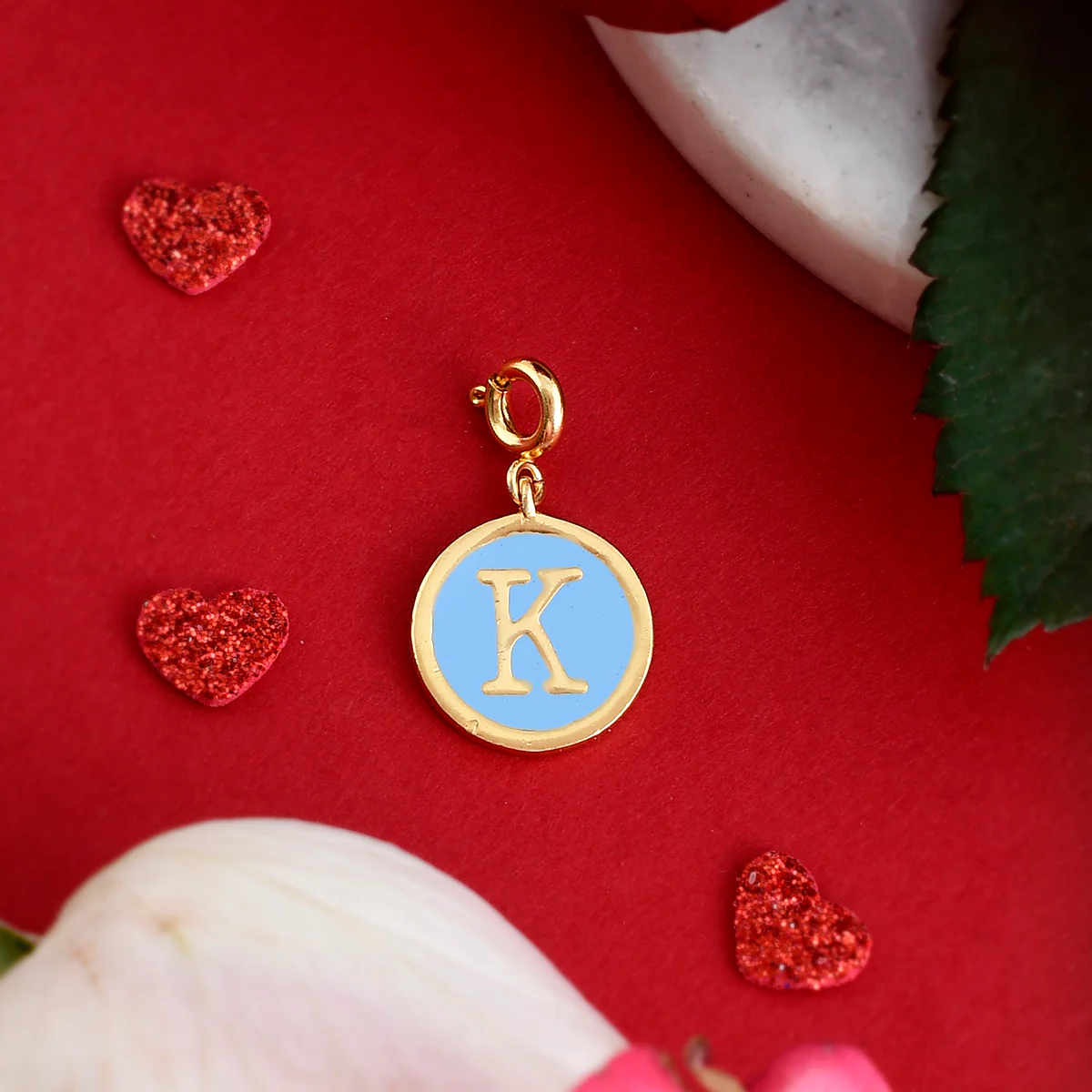 Alphabet K Blue Enamel Charm
