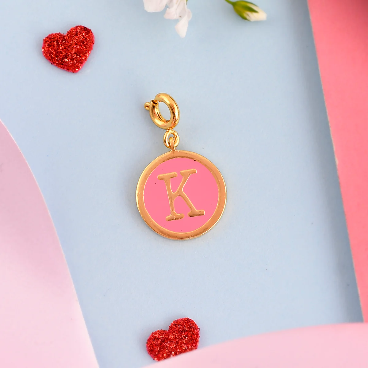 Alphabet K Pink Enamel Charm