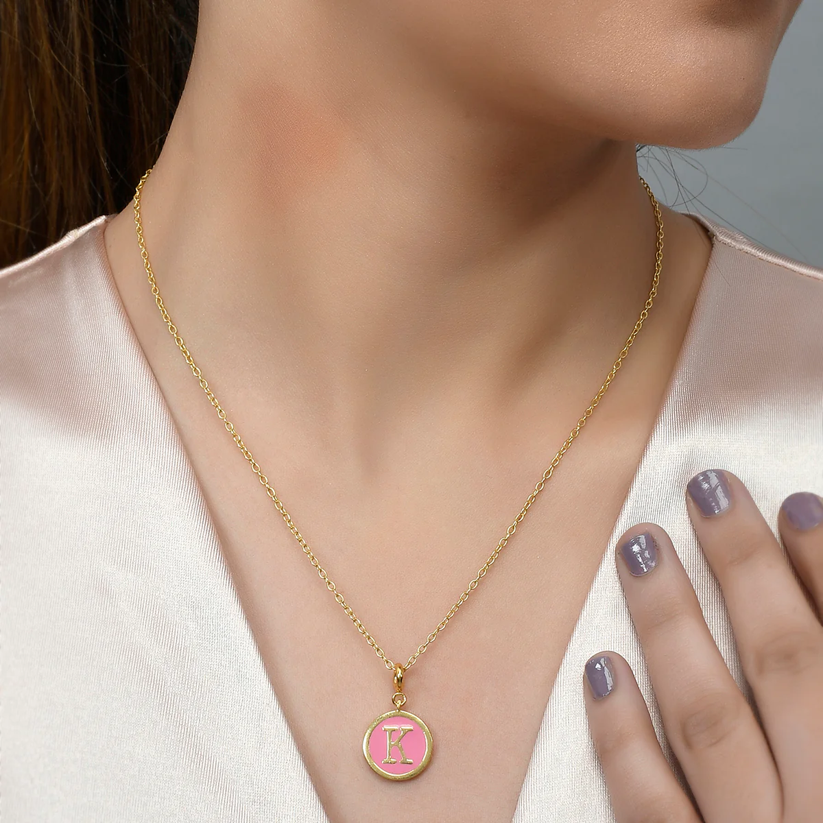 Alphabet K Pink Enamel Charm - Image 2