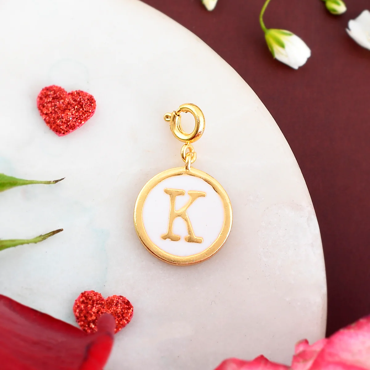 Alphabet K White Enamel Charm