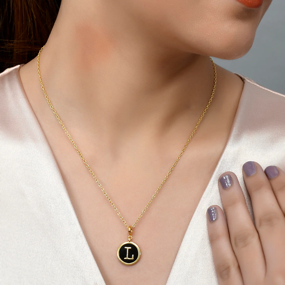 Alphabet L Black Enamel Charm - Image 2