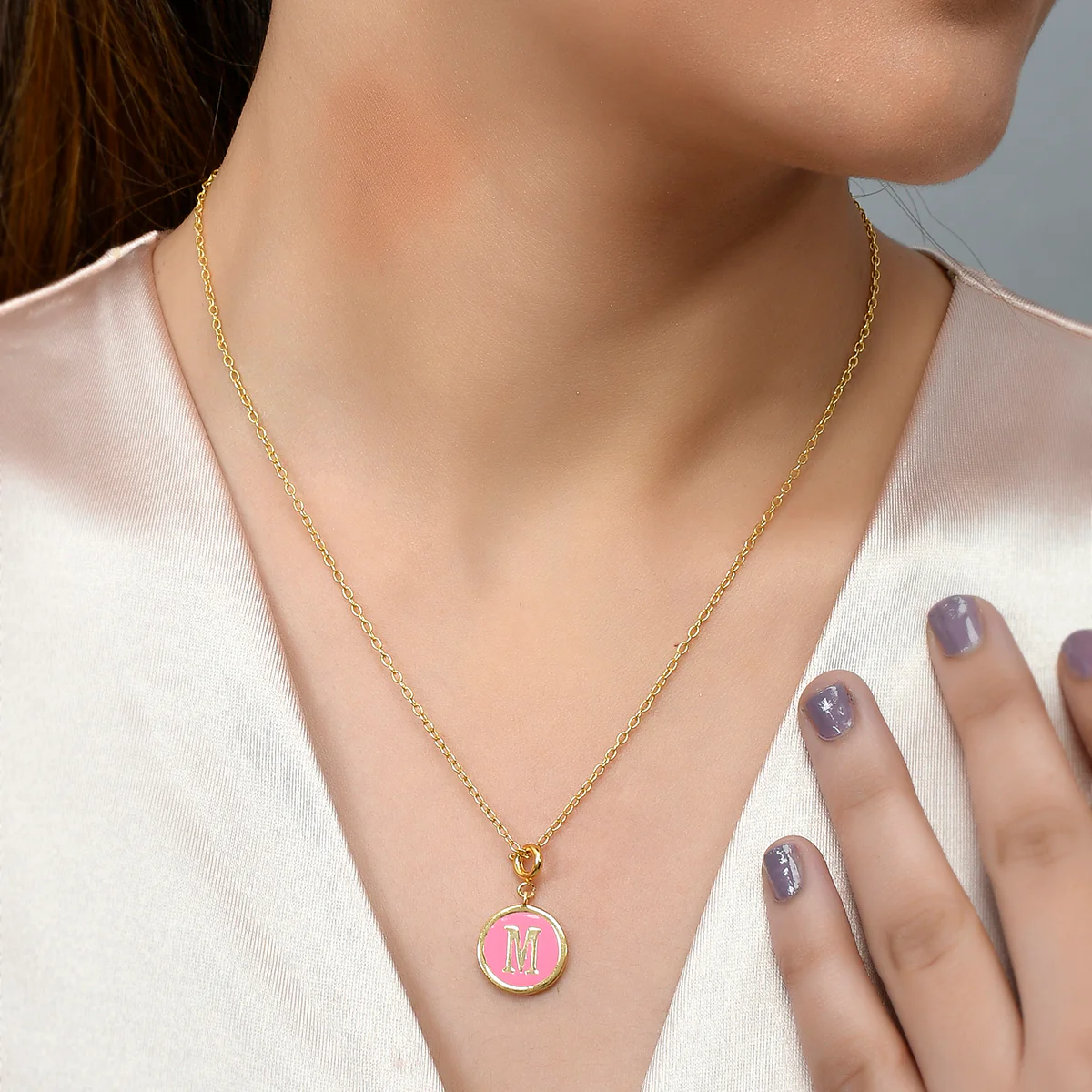 Alphabet M Pink Enamel Charm - Image 2