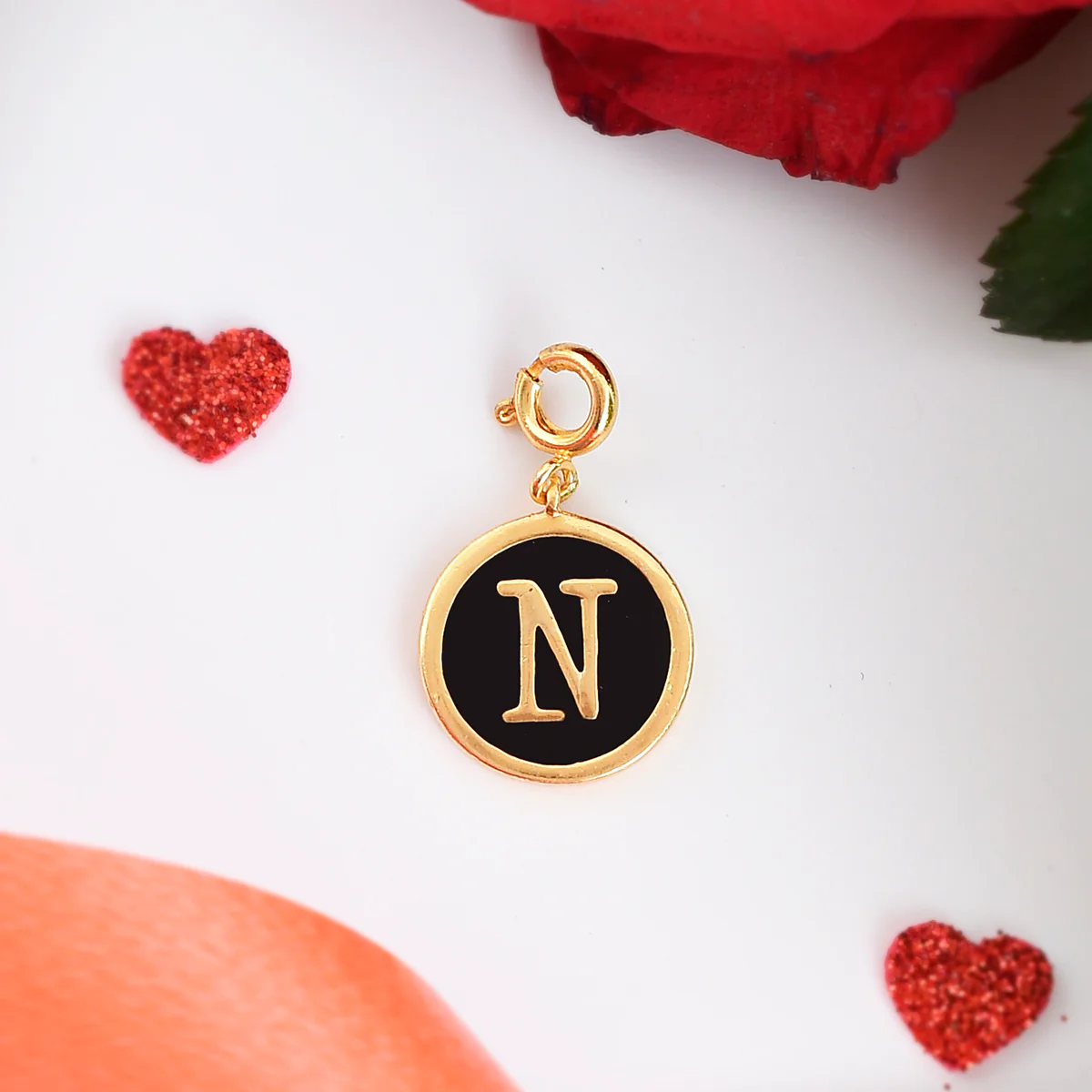 Alphabet N Black Enamel Charm