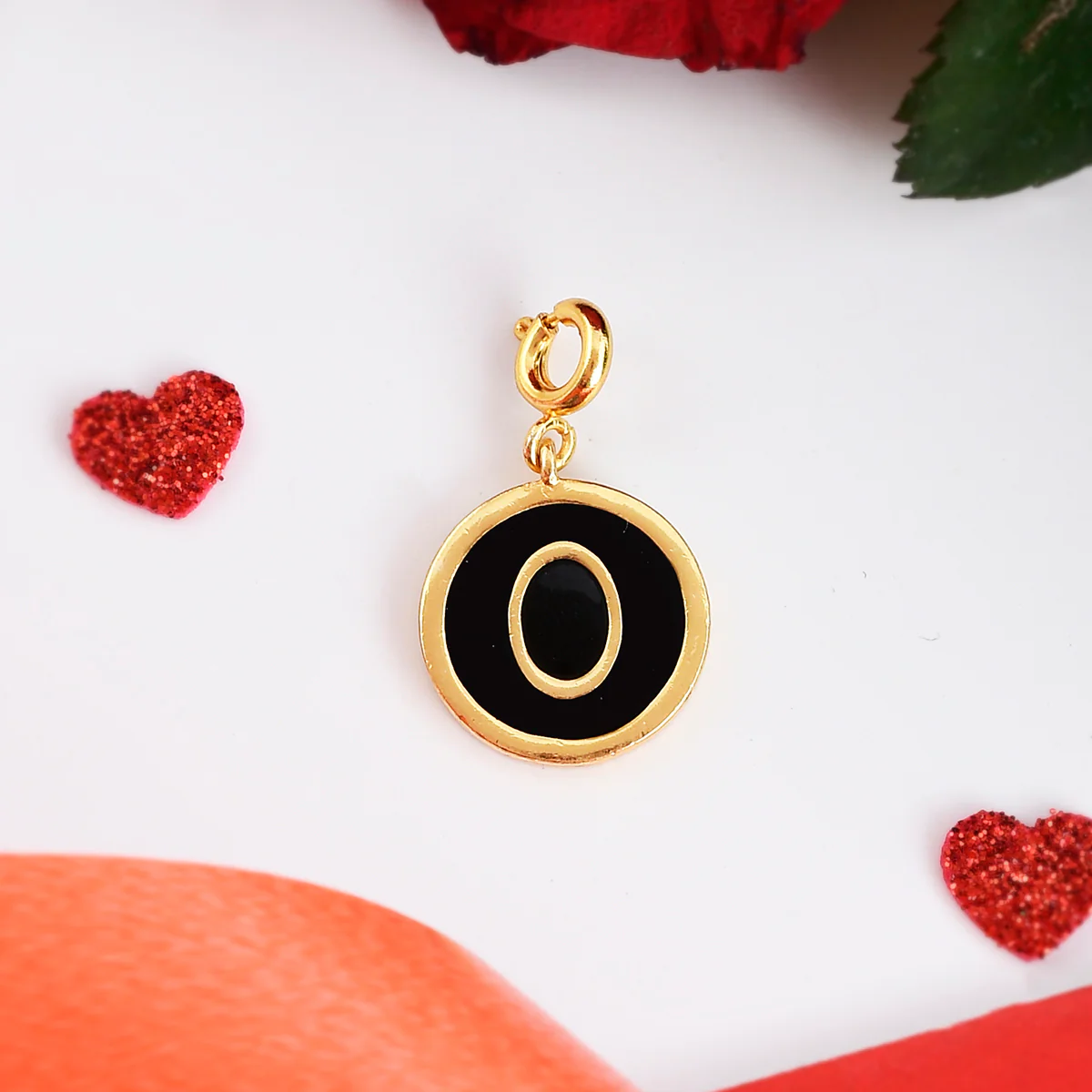 Alphabet O Black Enamel Charm