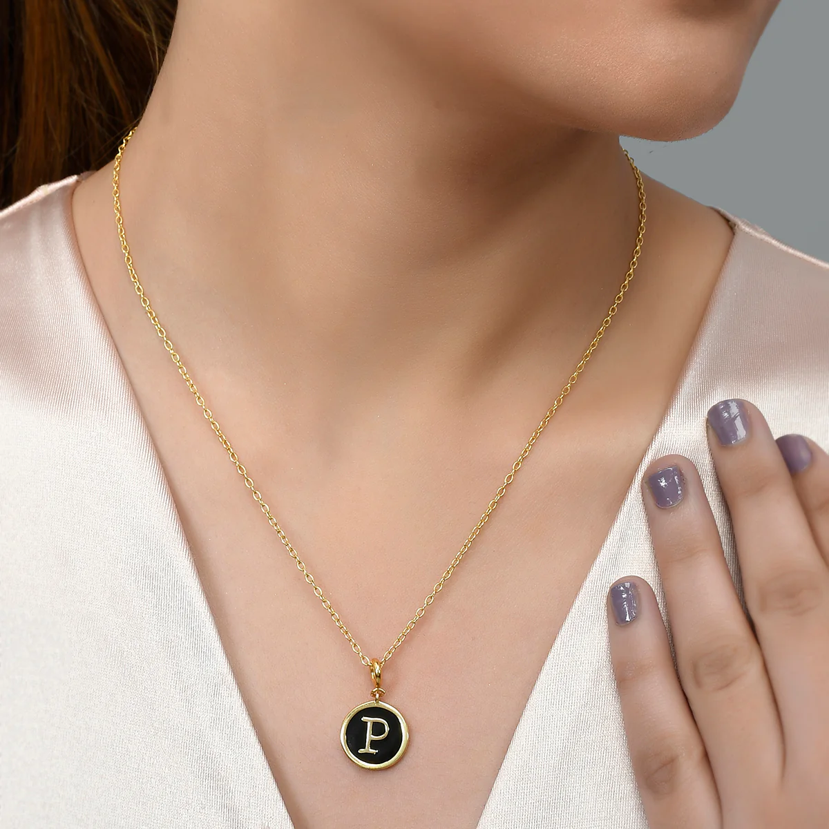 Alphabet P Black Enamel Charm - Image 2