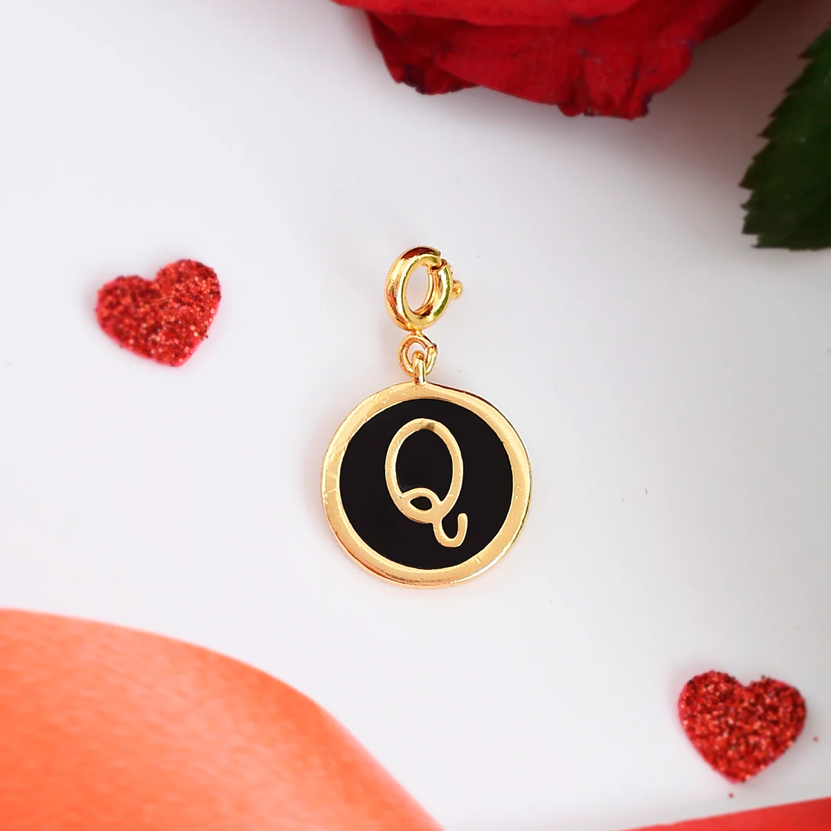 Alphabet Q Black Enamel Charm