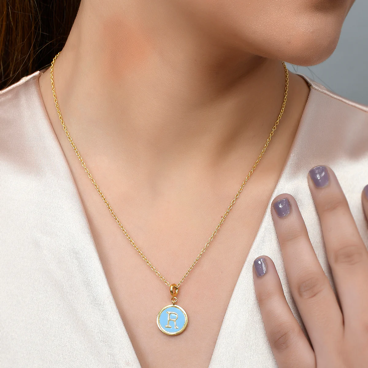 Alphabet R Blue Enamel Charm - Image 2