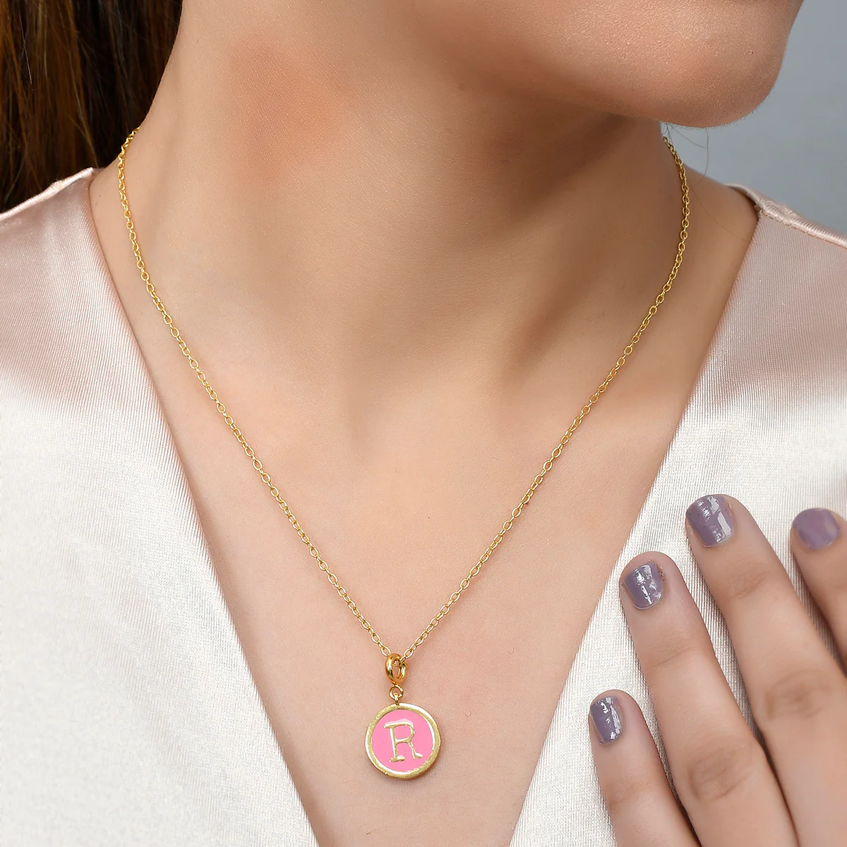 Alphabet R Pink Enamel Charm - Image 2