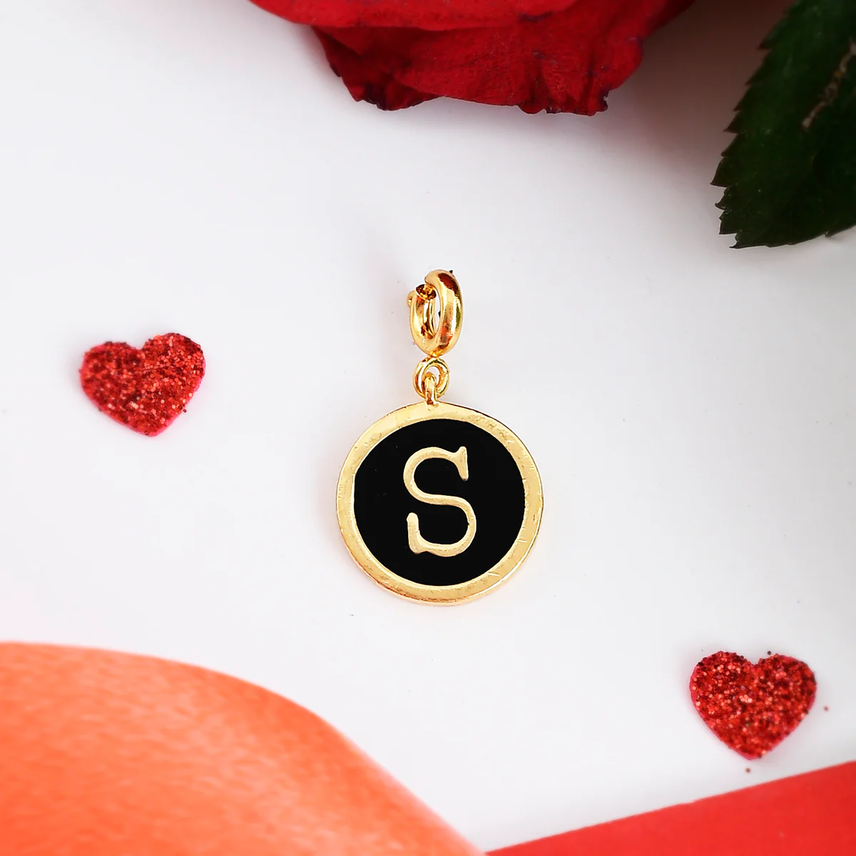 Alphabet S Black Enamel Charm