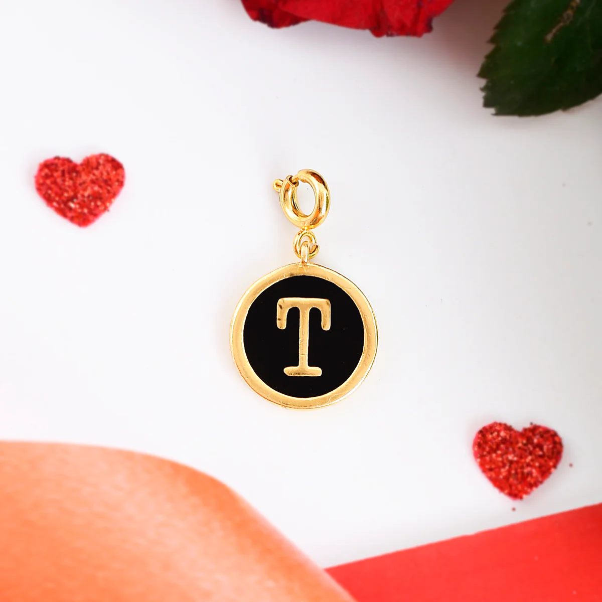 Alphabet T Black Enamel Charm