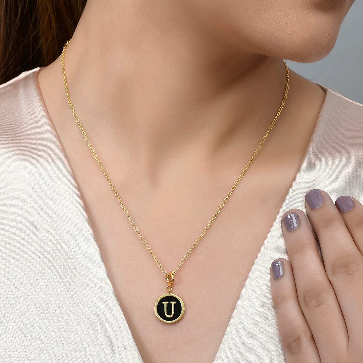 Alphabet U Black Enamel Charm - Image 2