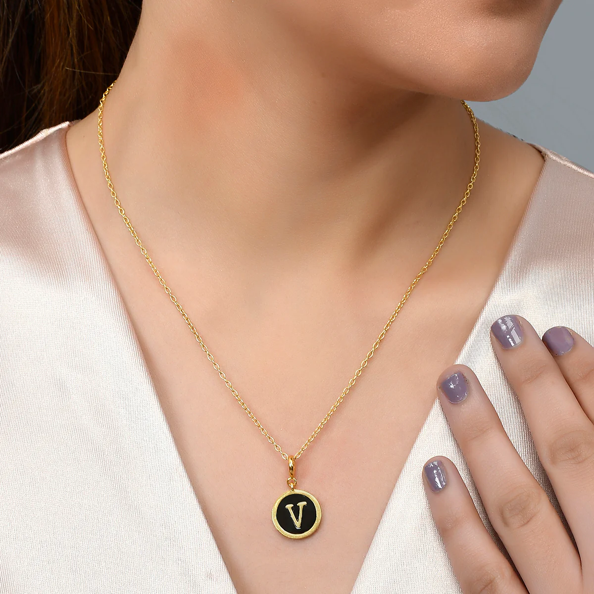 Alphabet V Black Enamel Charm - Image 2
