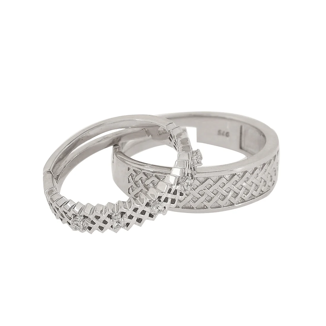 Sterling Silver CZ Gems Couple Band Rings - Image 4