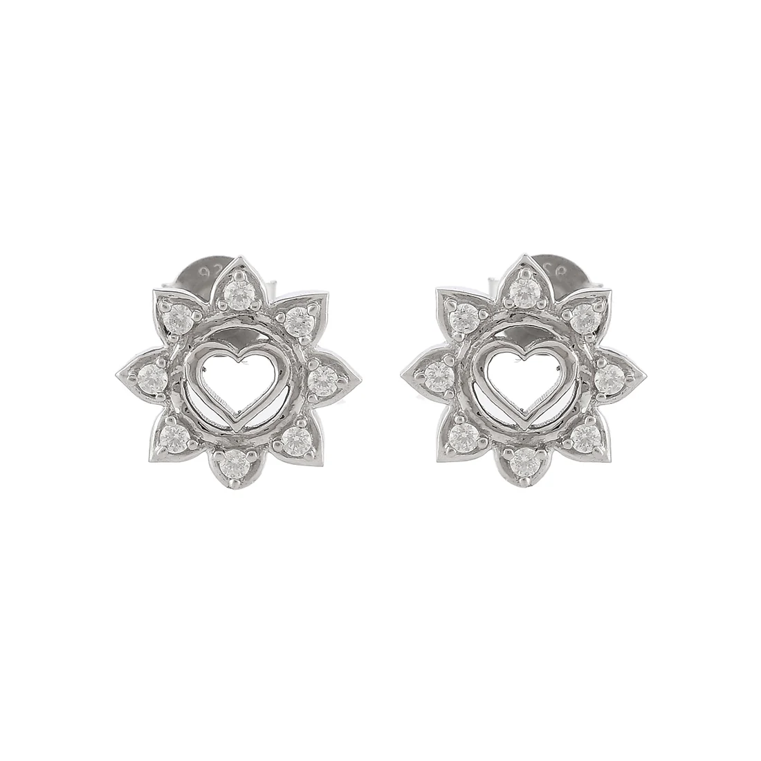 Sterling Silver Floral Heart Earrings - Image 3