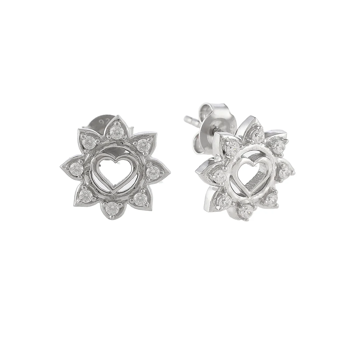 Sterling Silver Floral Heart Earrings - Image 4