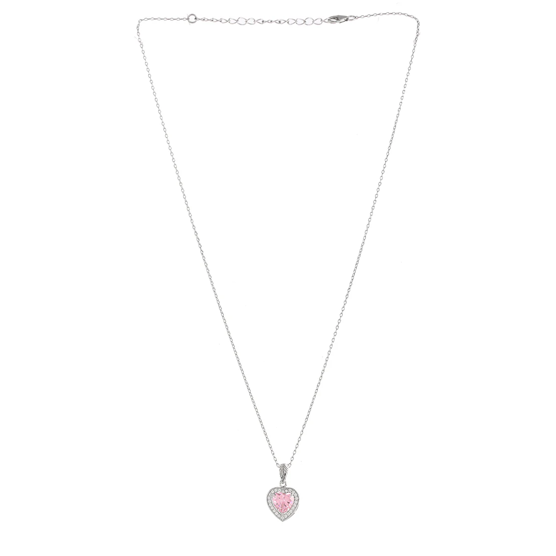 Sterling Silver Heart Pink and Silver CZ Pendant - Image 3