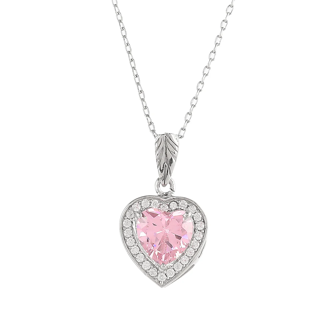 Sterling Silver Heart Pink and Silver CZ Pendant - Image 4
