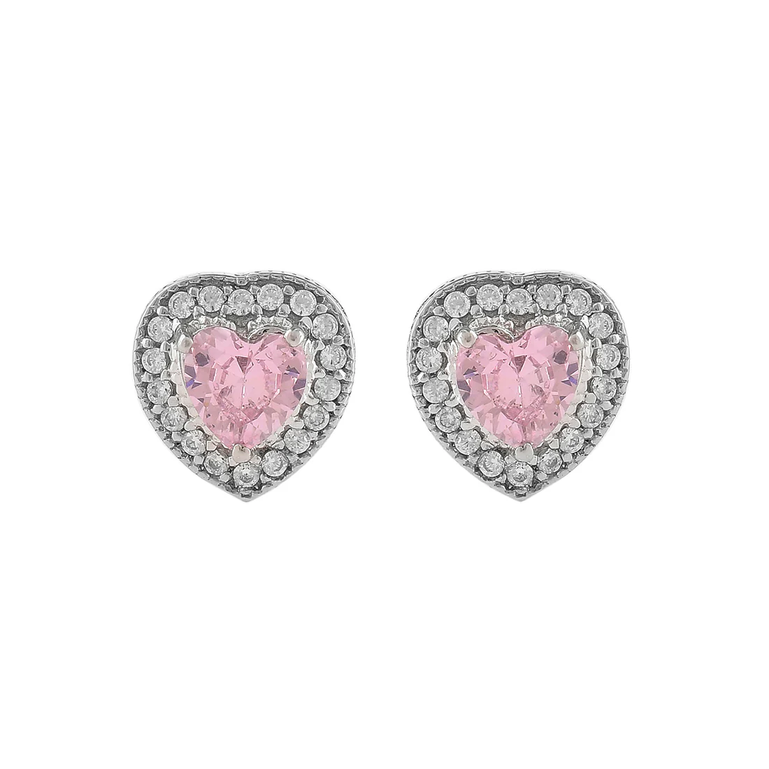 Sterling Silver Heart Pink CZ Stud Earrings - Image 3