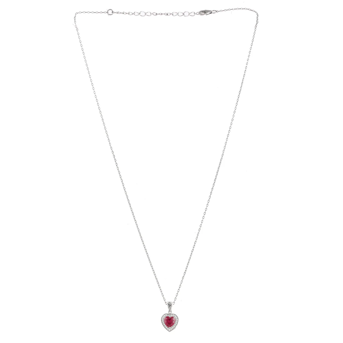 Sterling Silver Heart Red and Silver Zirconia Pendant - Image 3
