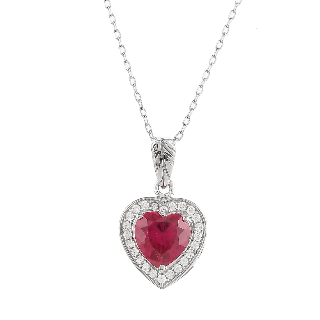 Sterling Silver Heart Red and Silver Zirconia Pendant - Image 4