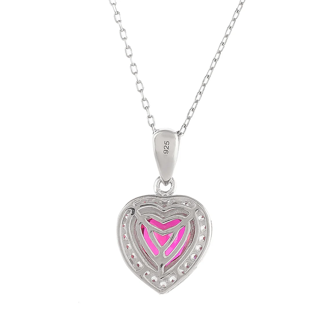 Sterling Silver Heart Red and Silver Zirconia Pendant - Image 5