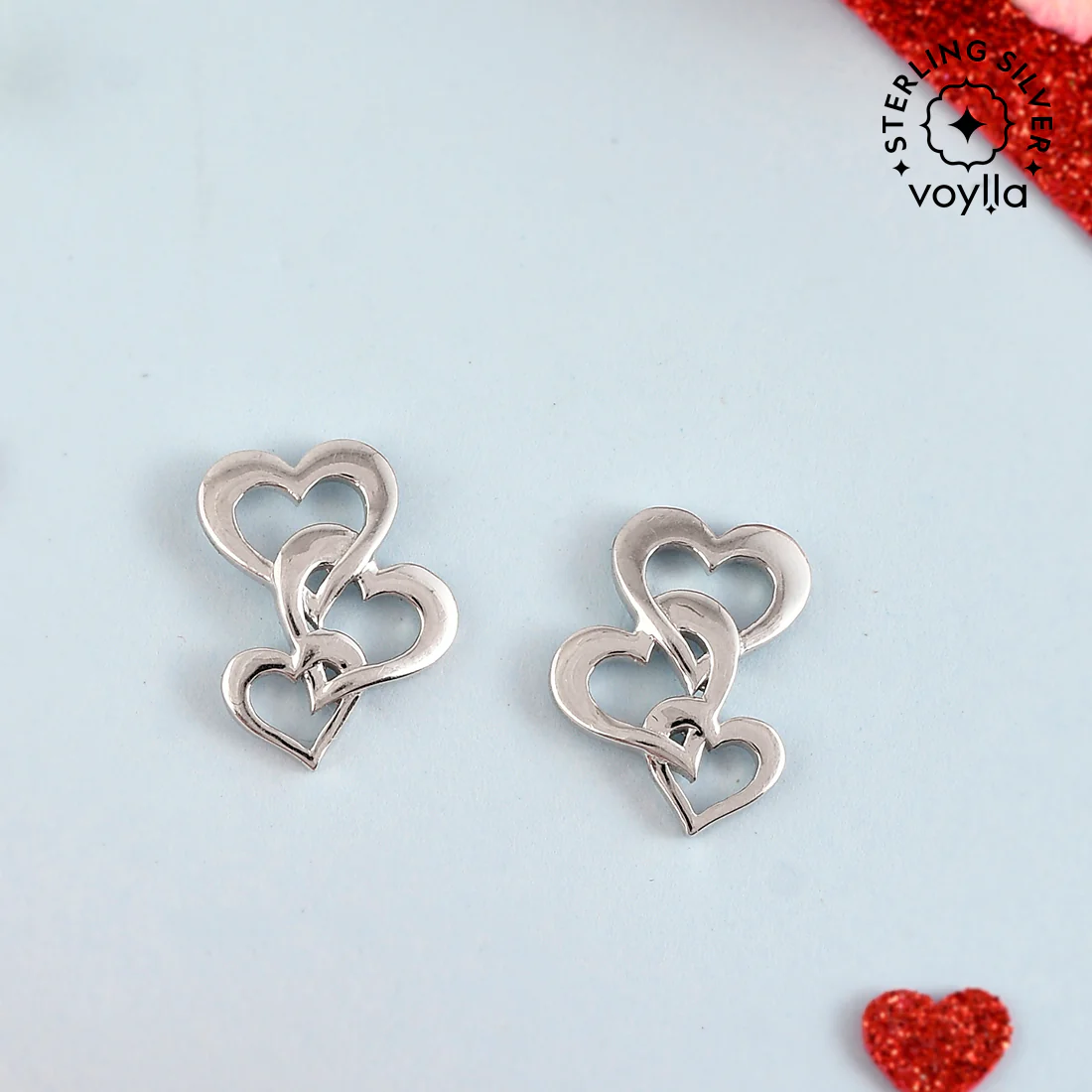 Sterling Silver Interlocked Hearts Earrings