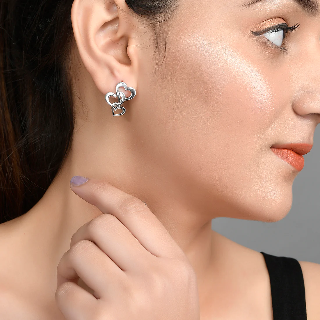 Sterling Silver Interlocked Hearts Earrings - Image 2