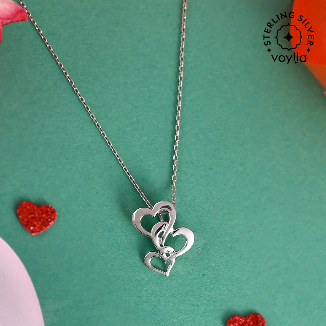 Sterling Silver Interlocked Hearts Pendant