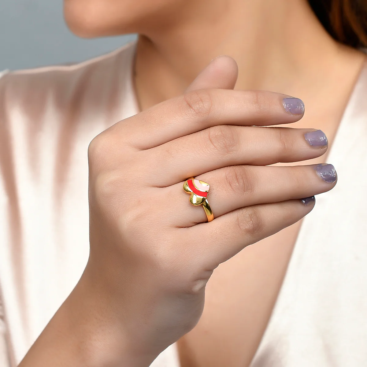 Pink and Red Enamel Hearts Ring - Image 2