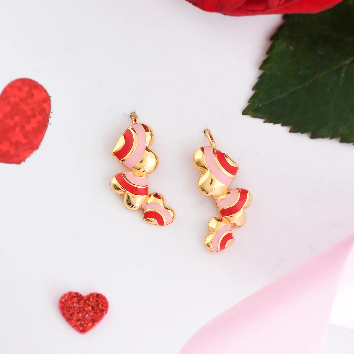 Pink and Red Heart Drops Earrings