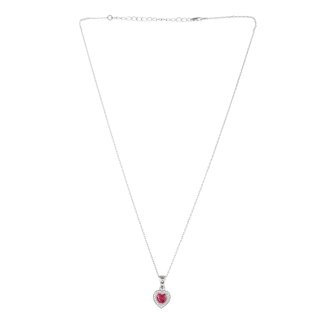 Sterling Silver Pink and Red Zircons Heart Pendant - Image 3
