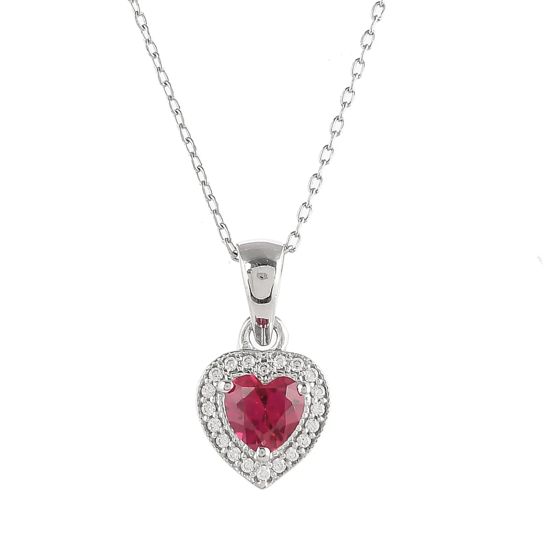 Sterling Silver Pink and Red Zircons Heart Pendant - Image 4