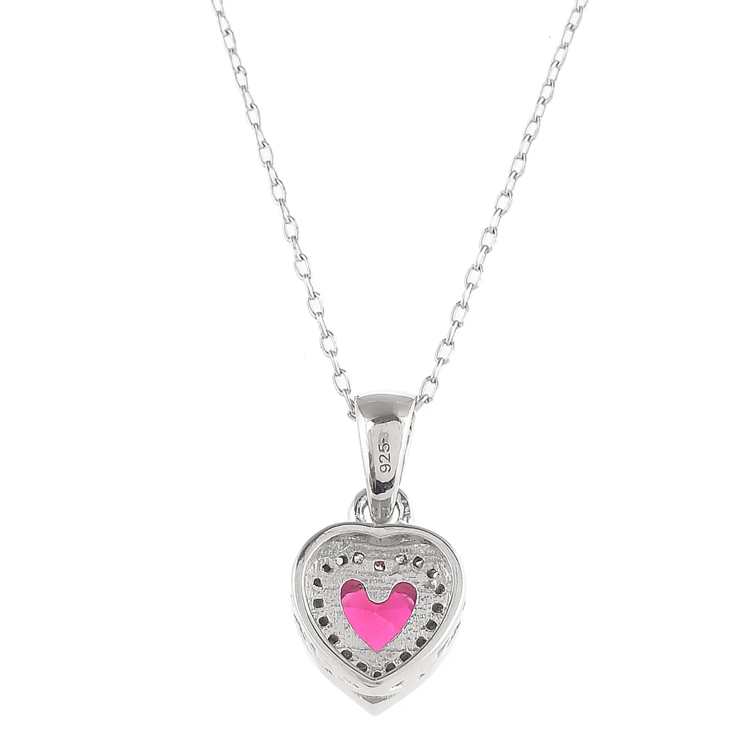 Sterling Silver Pink and Red Zircons Heart Pendant - Image 5