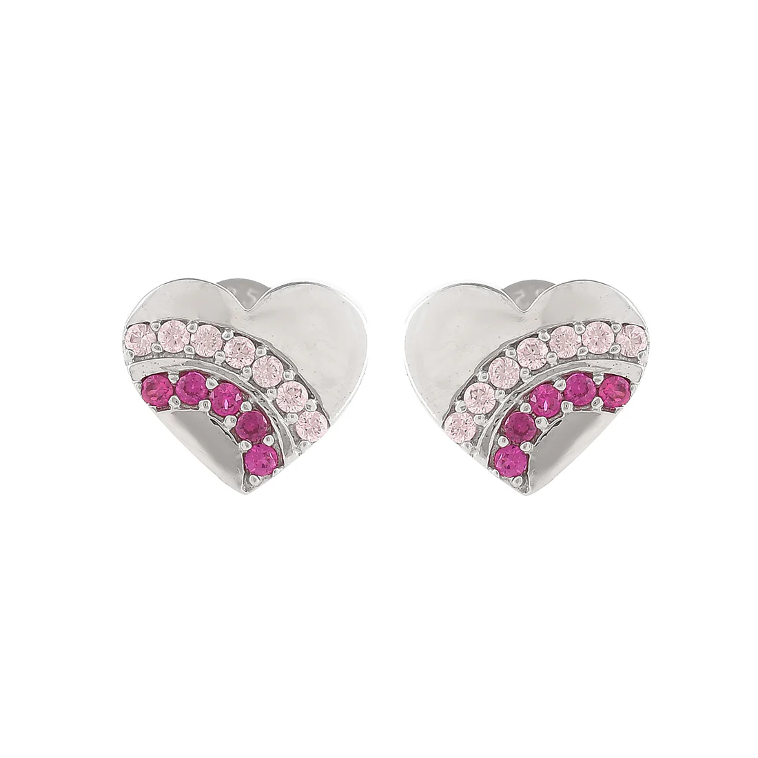 Sterling Silver Pink and Silver CZ Heart Stud Earrings - Image 3