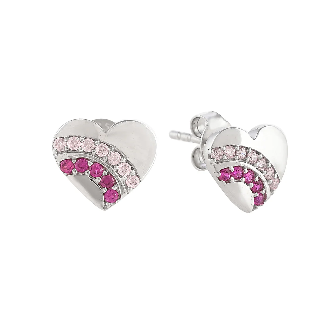 Sterling Silver Pink and Silver CZ Heart Stud Earrings - Image 4