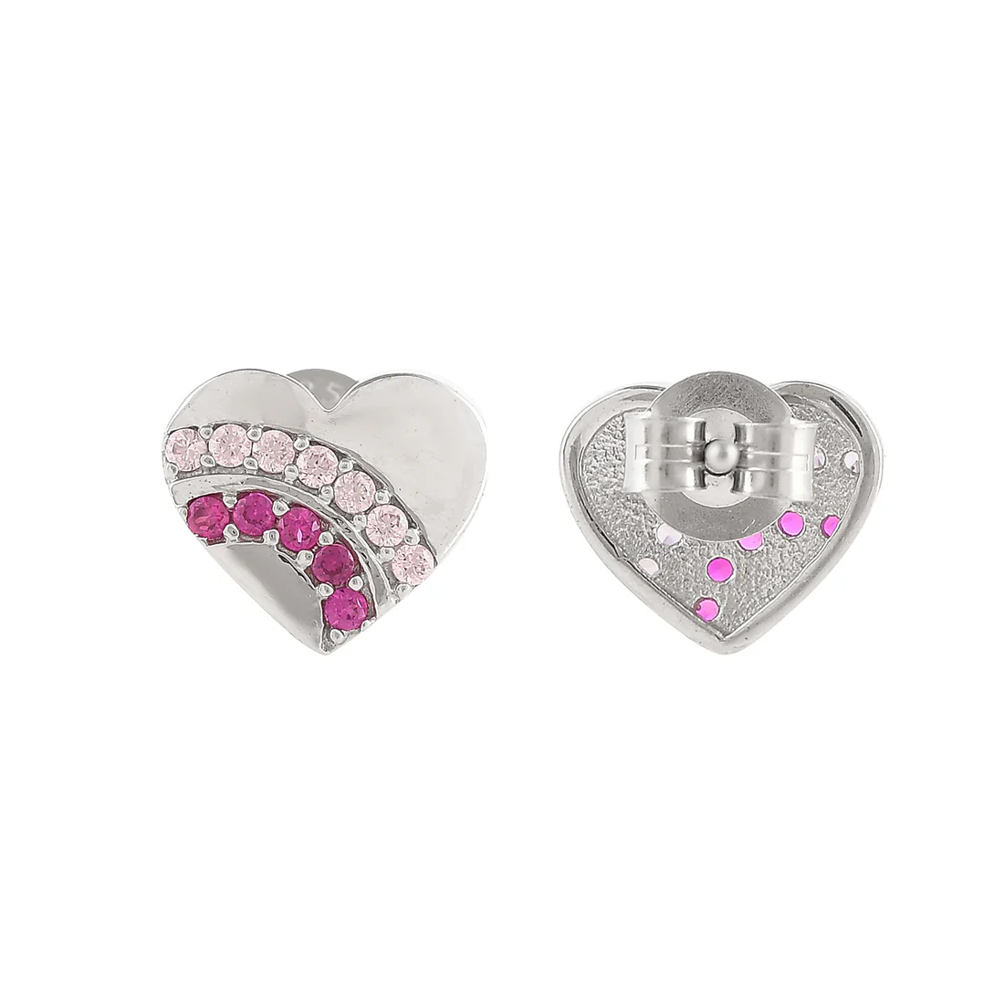 Sterling Silver Pink and Silver CZ Heart Stud Earrings - Image 5