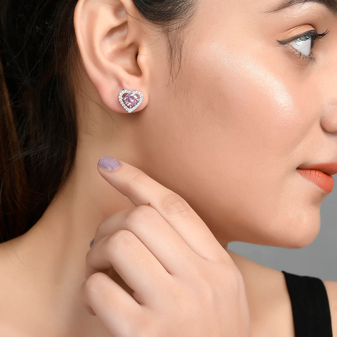 Sterling Silver Pink and Silver CZ Hearts Earrings - Image 2