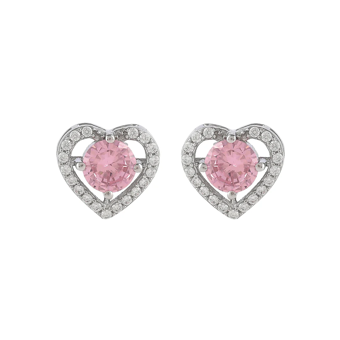 Sterling Silver Pink and Silver CZ Hearts Earrings - Image 3