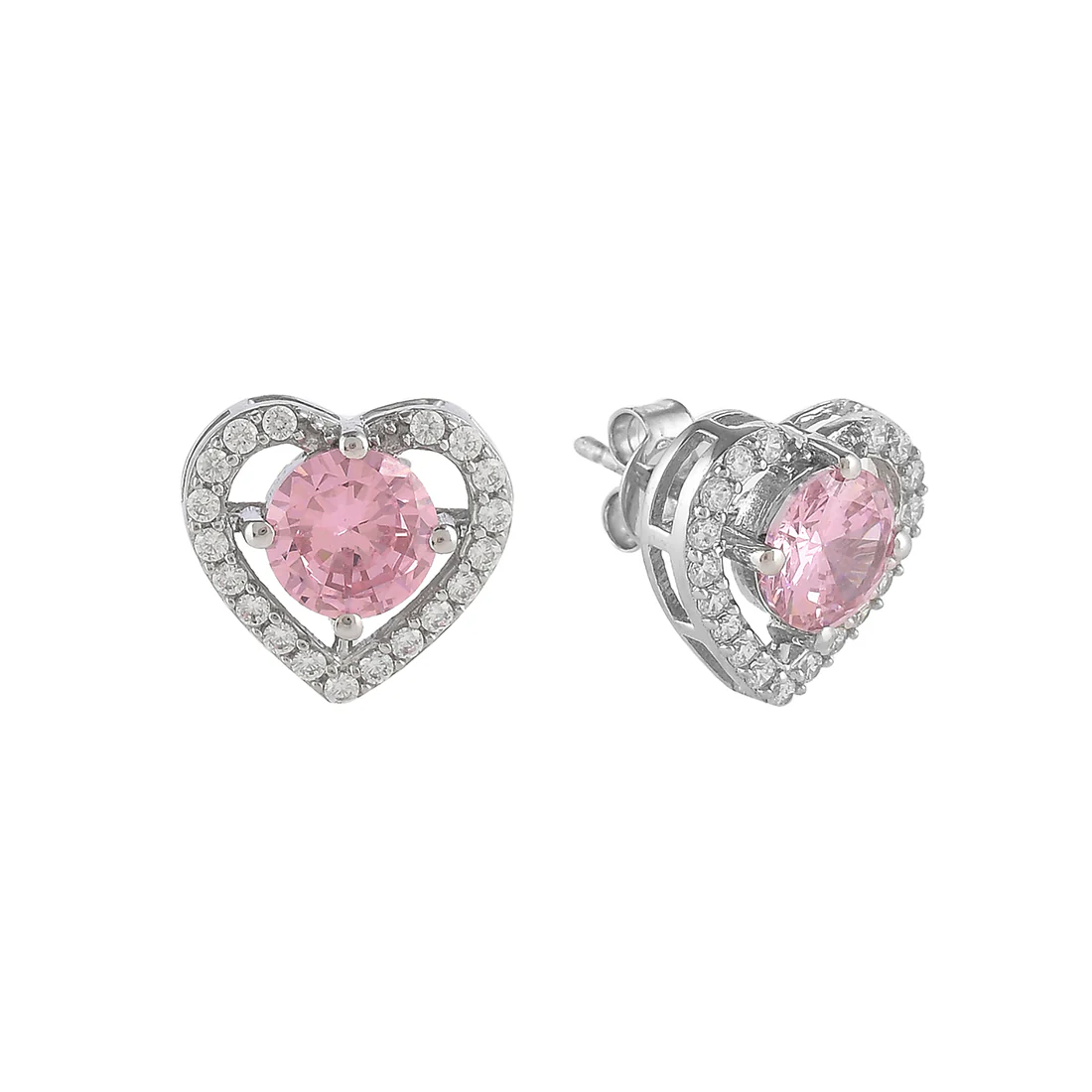 Sterling Silver Pink and Silver CZ Hearts Earrings - Image 4