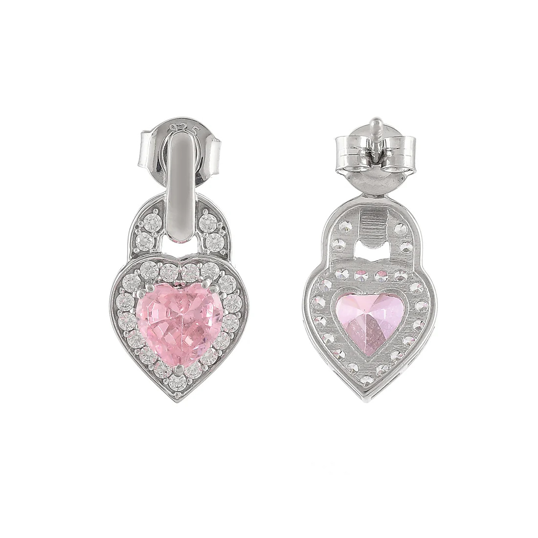 Sterling Silver Pink and Silver Heart Drop Earrings - Image 5