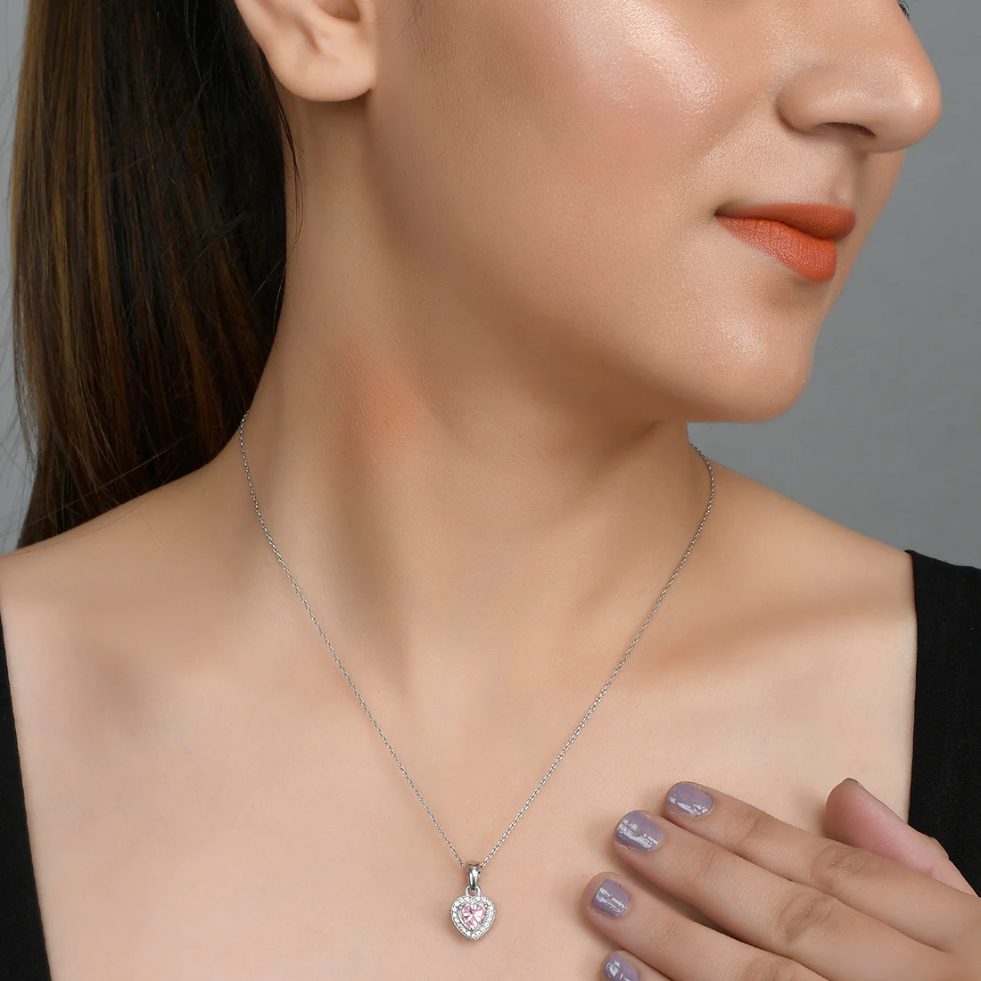 Sterling Silver Pink and Silver Zircons Pendant - Image 2
