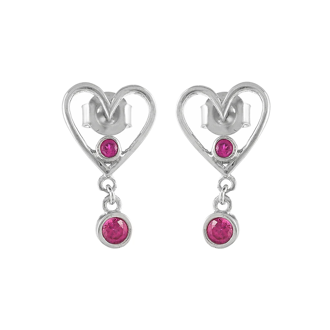 Sterling Silver Pink CZ Heart Drop Earrings - Image 3