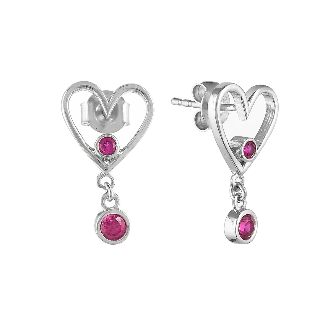 Sterling Silver Pink CZ Heart Drop Earrings - Image 4