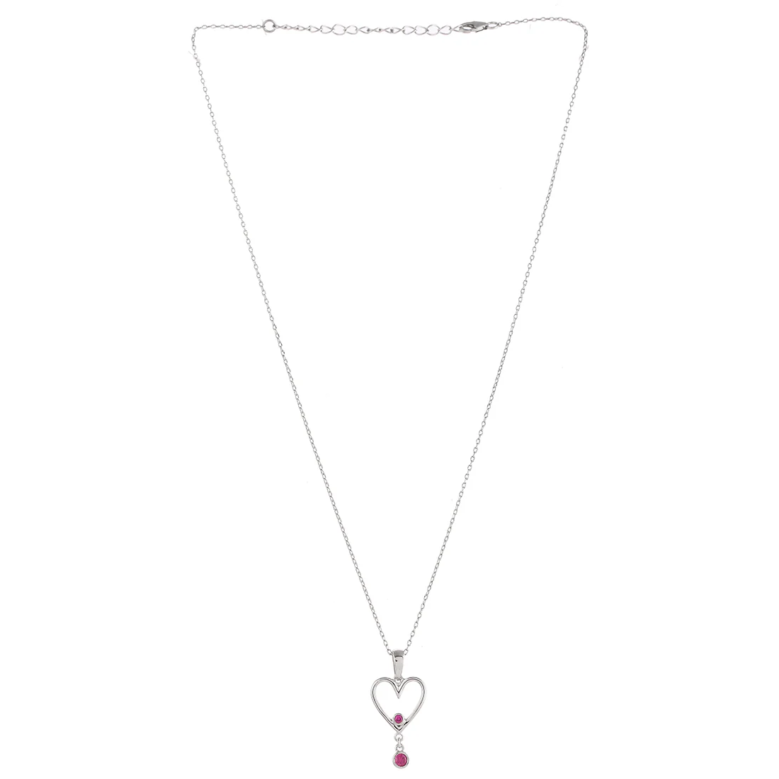 Sterling Silver Pink CZ Heart Drop Pendant - Image 3