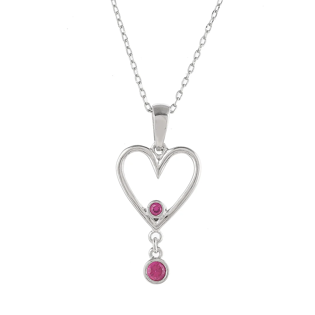 Sterling Silver Pink CZ Heart Drop Pendant - Image 4