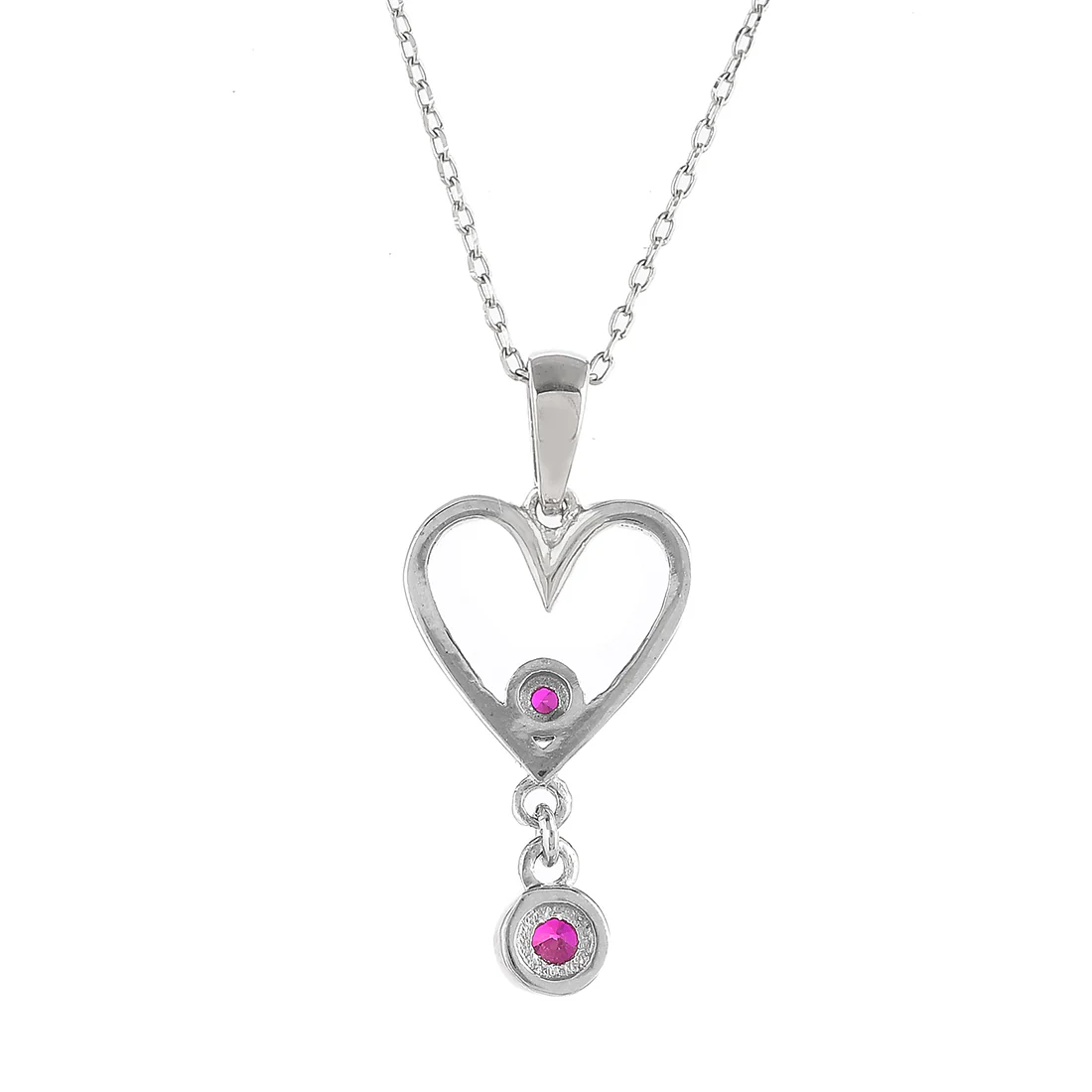 Sterling Silver Pink CZ Heart Drop Pendant - Image 5