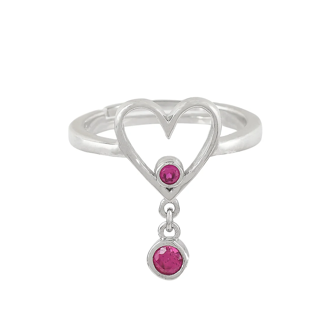 Sterling Silver Pink CZ Heart Drop Ring - Image 3